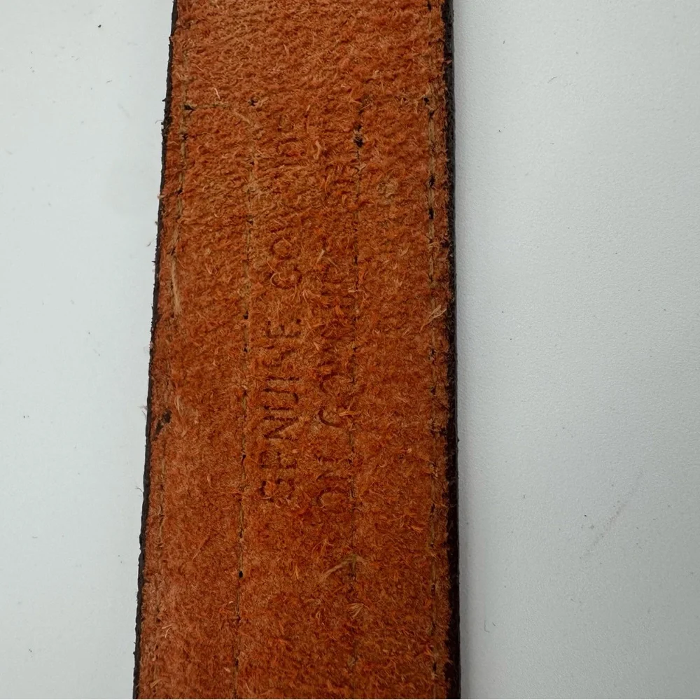Vintage Mens Rope Edge Embossed Brown Leather Cowboy Strap‎ Western Belt Size 38
